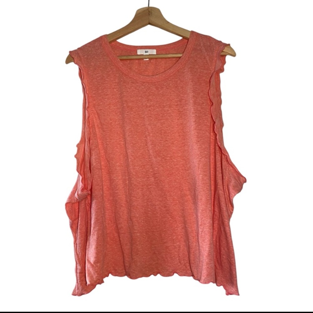 BP Adult Tank Top Plus 3XL Coral Camelia Lettuce Edge Crew Neck Muscle Women's